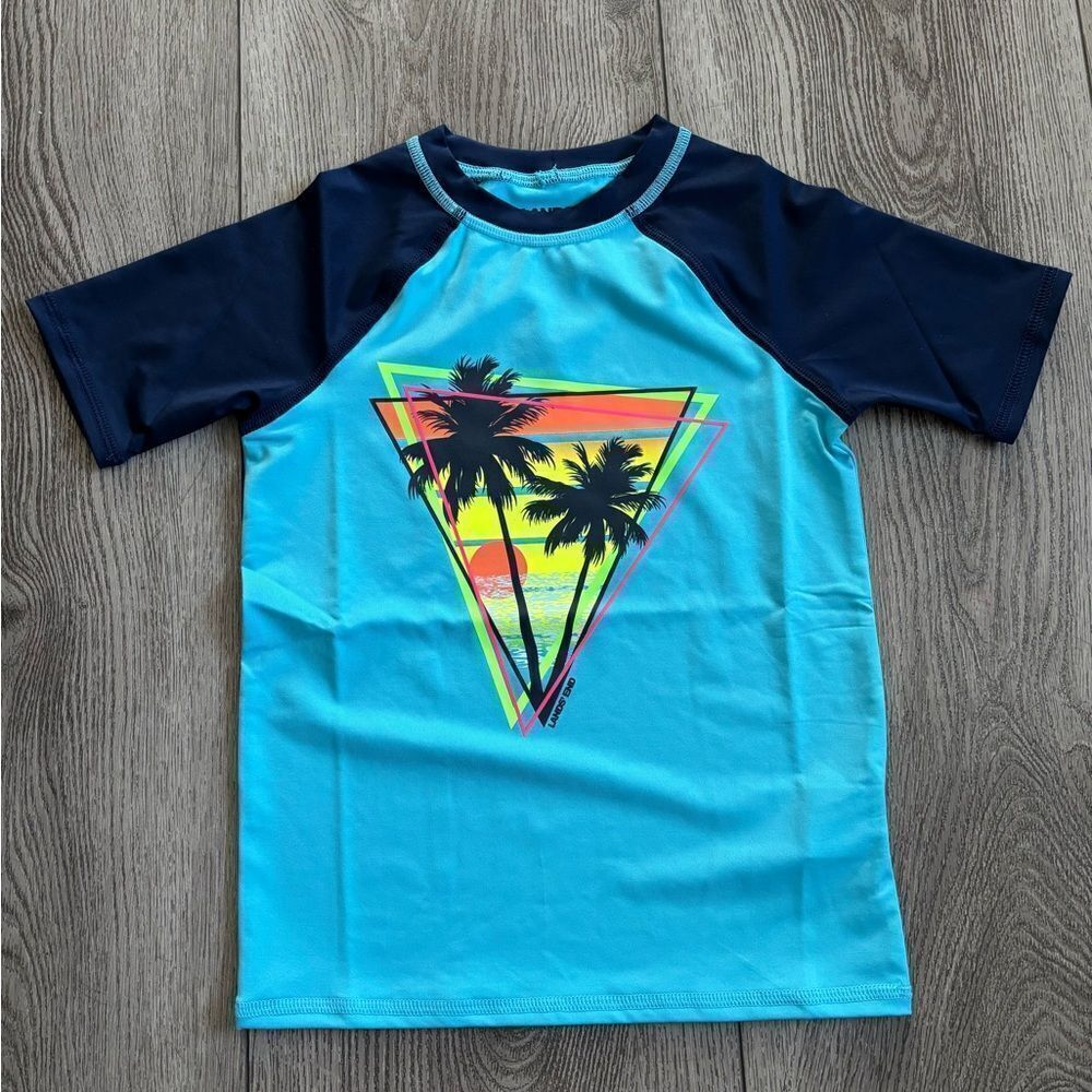 Lands end Kids Swim Shirt with Palm Tree Design - Blue